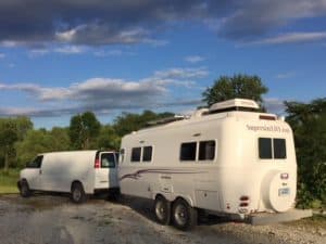 Chevy Express Van and Oliver Legacy Elite II Travel Trailer.