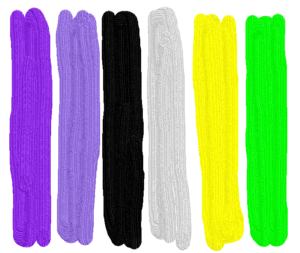 Swaths of color: blue violet, purple, black, grey, yellow. lime.