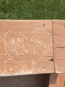 Ray Loves Annie carved into wood from Field of Dreams movie set.