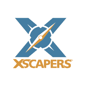 Escapees subgroup Xscapers logo, a big X with a compass needle following one line of the X and Xscapers written underneath.